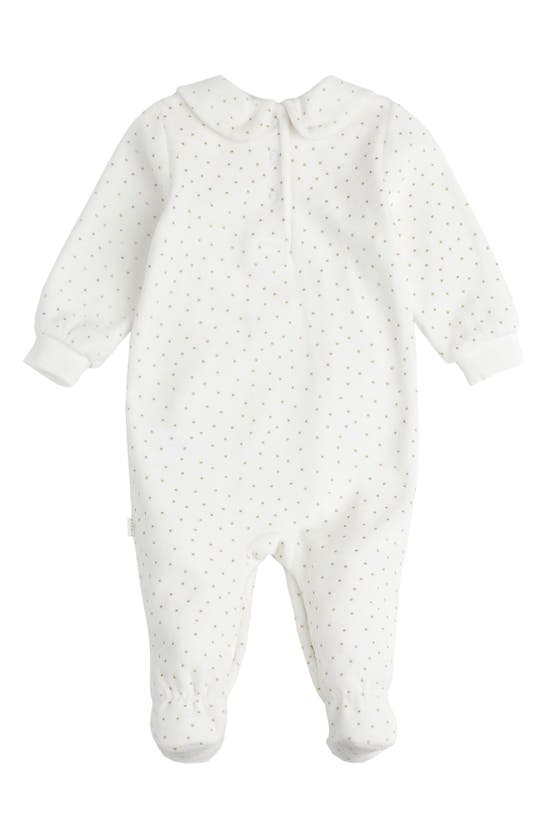 Shop Firsts By Petit Lem Gold Dot Velour Footie In Owh Off White