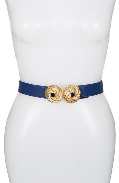 Tureclos Waist Band Exquisite Elastic Universal Cinch Gold Leather Straps  with Buckles Puffer Coat Valentines Day Belts for Women Dresses Dark Blue 