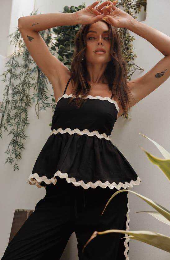Petal And Pup Petal & Pup Mollymook Rickrack Trim Sleeveless Peplum Top In Black