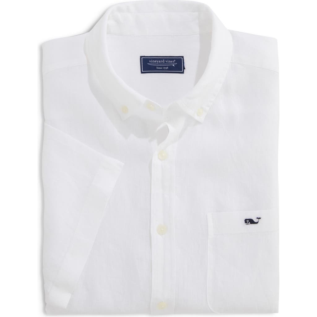 Vineyard Vines Solid Short Sleeve Linen Button-down Shirt In White