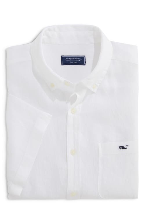 vineyard vines Solid Short Sleeve Linen Button-Down Shirt White Cap at Nordstrom,