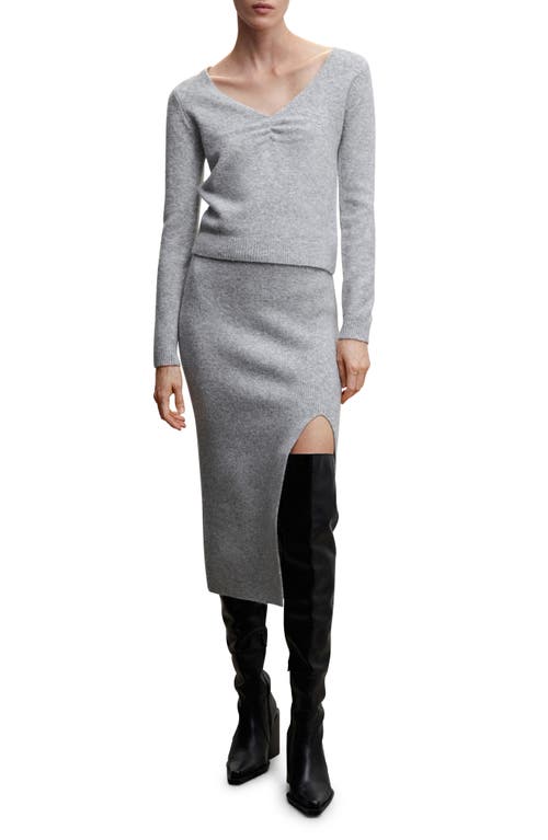 MANGO Knit Skirt in Light Heather Grey
