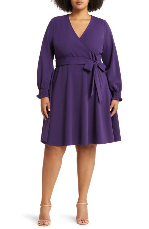 Perfect Long Sleeve Faux Wrap Dress in Solid Crown Jewel