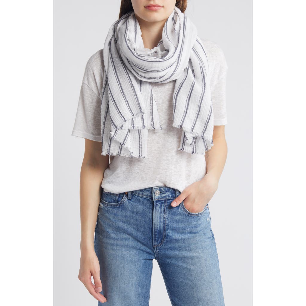 Nordstrom Stripe Cotton Scarf In White Combo