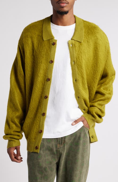 Butter Goods Hairy Full Button Cardigan in Moss 