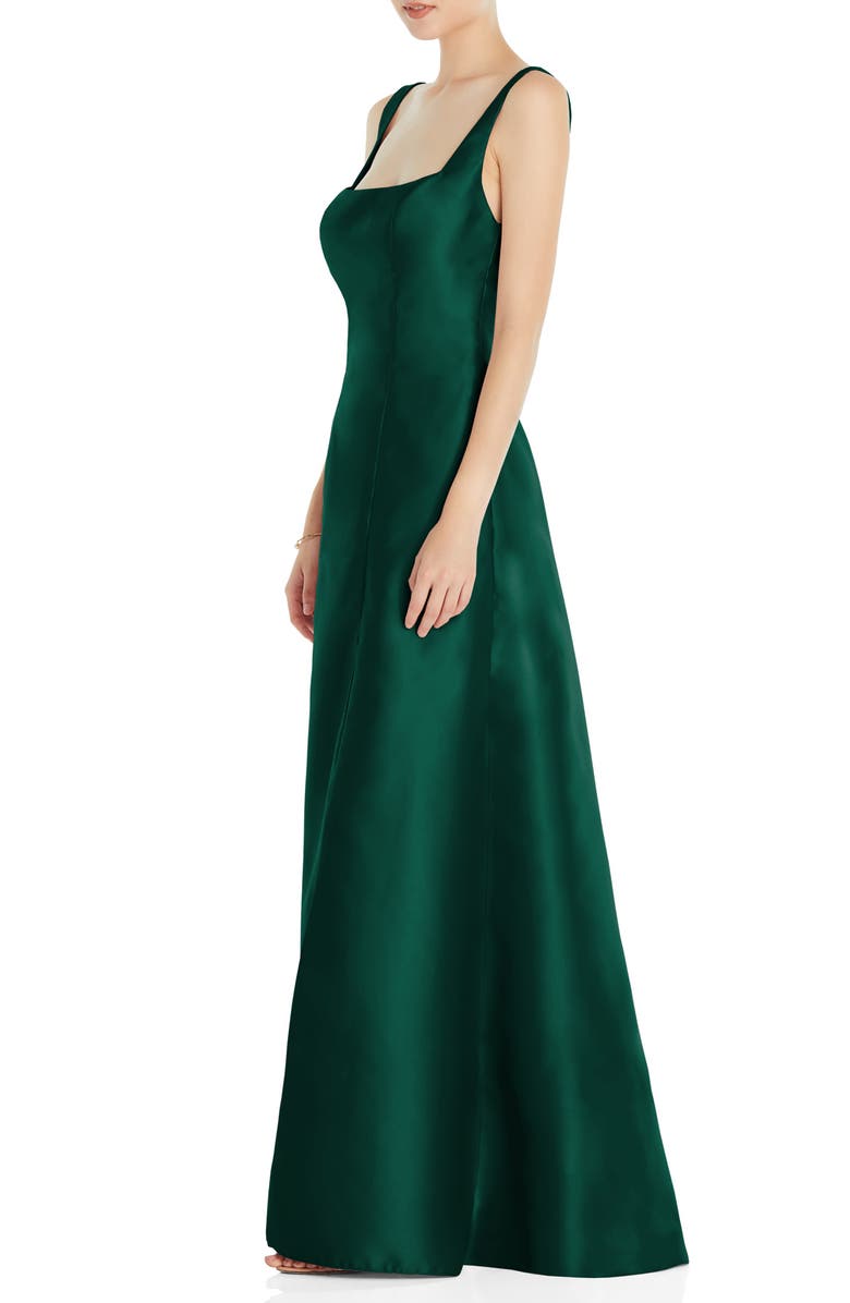 Alfred Sung Square Neck Satin A-Line Gown | Nordstrom