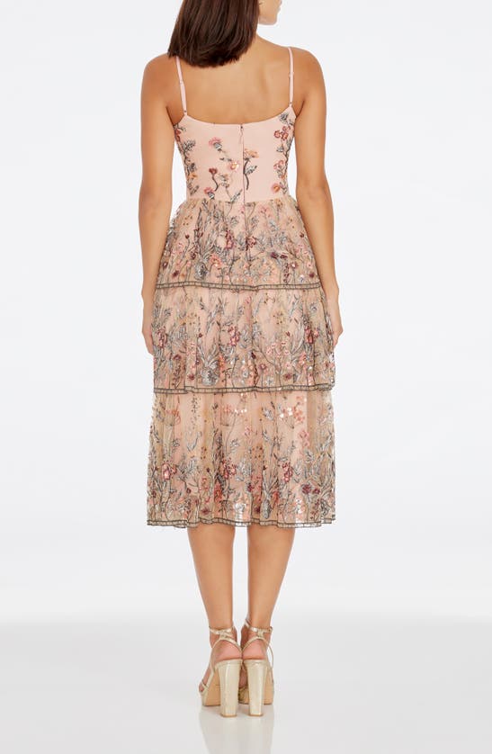 DRESS THE POPULATION DRESS THE POPULATION LORETTA FLORAL EMBROIDERY MIDI COCKTAIL DRESS