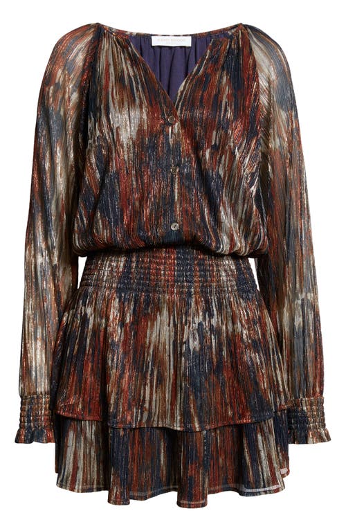 Shop Ramy Brook Malcolm Metallic Abstract Print Long Sleeve Minidress In Saddle Multi Knit