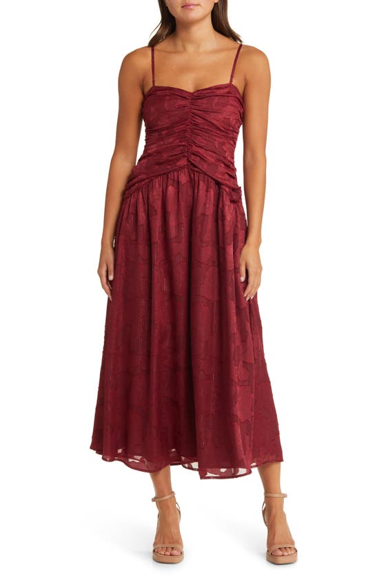 Lost + Wander Celestial Glow Metallic Stripe Cocktail Dress In Maroon