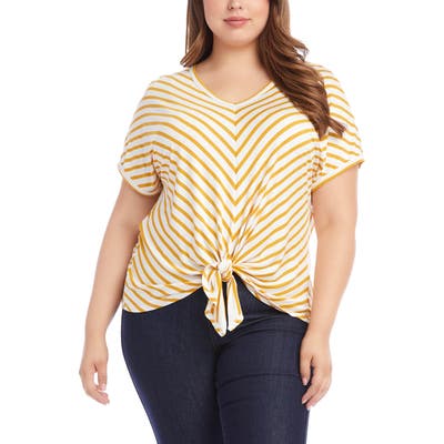 Plus Size Karen Kane Mitered Stripe Tie Front Top, Yellow