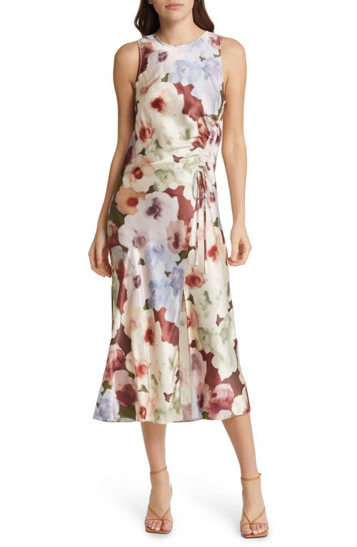 Rails Gabriella Floral Ruched Satin Midi Dress in Painted Rose