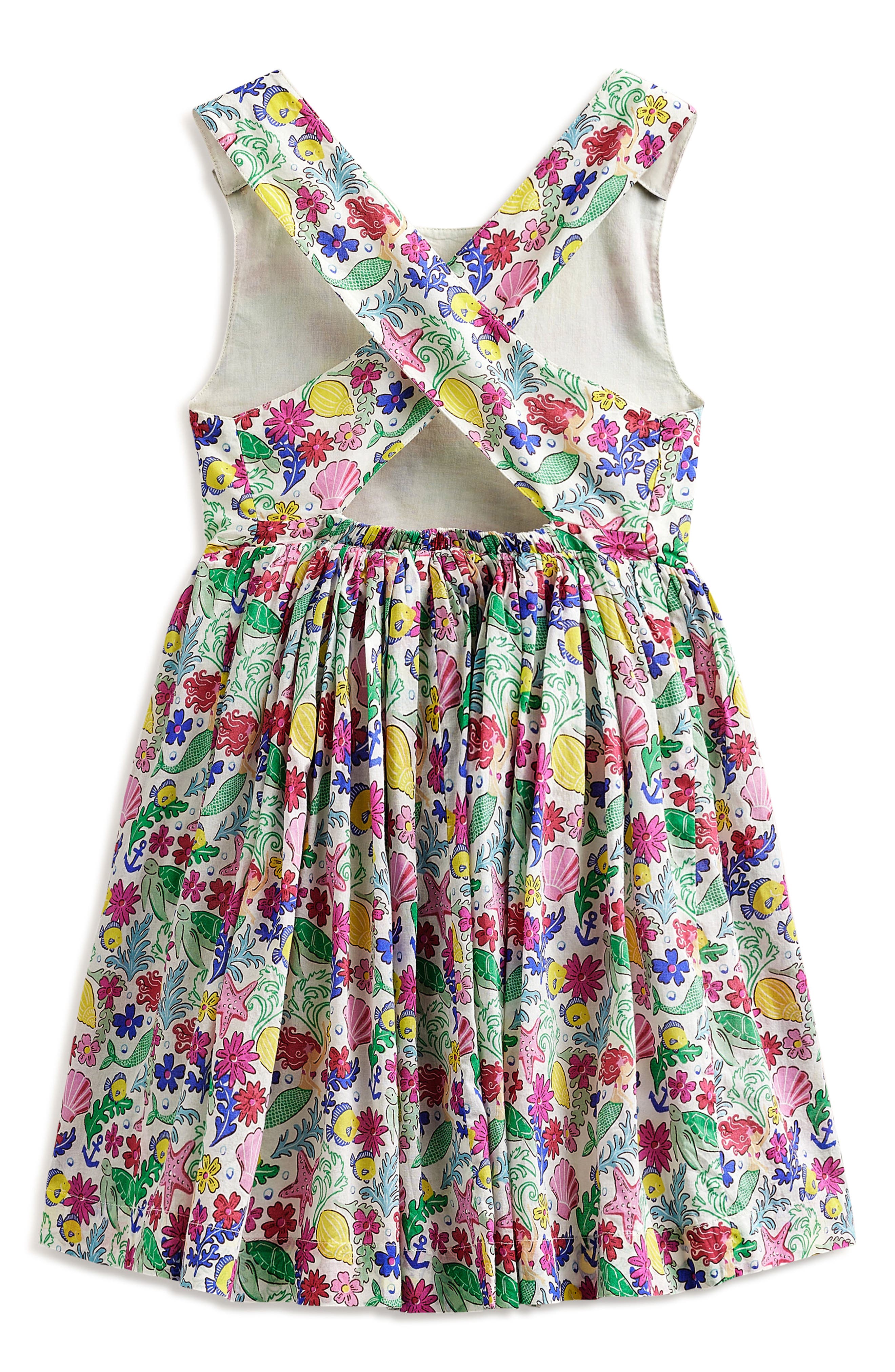 Mini Boden Kids' Mermaid Ditzy Print Cotton Cross Back Sundress | Nordstrom