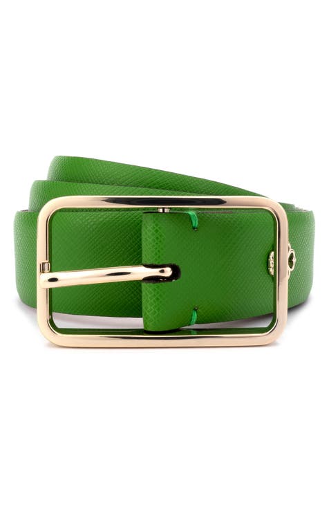 Burberry Leather Double B Buckle Belt M Green