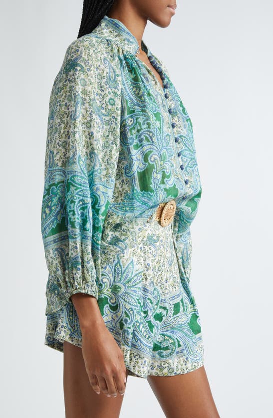 Shop Zimmermann Ottie Paisley Balloon Sleeve Shirt In Green Paisley