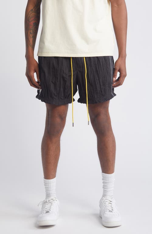 Crinkled Drawstring Shorts in Black