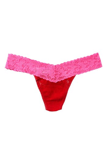 Shop Hanky Panky Signature Lace Low Rise Thong In Red/fiep