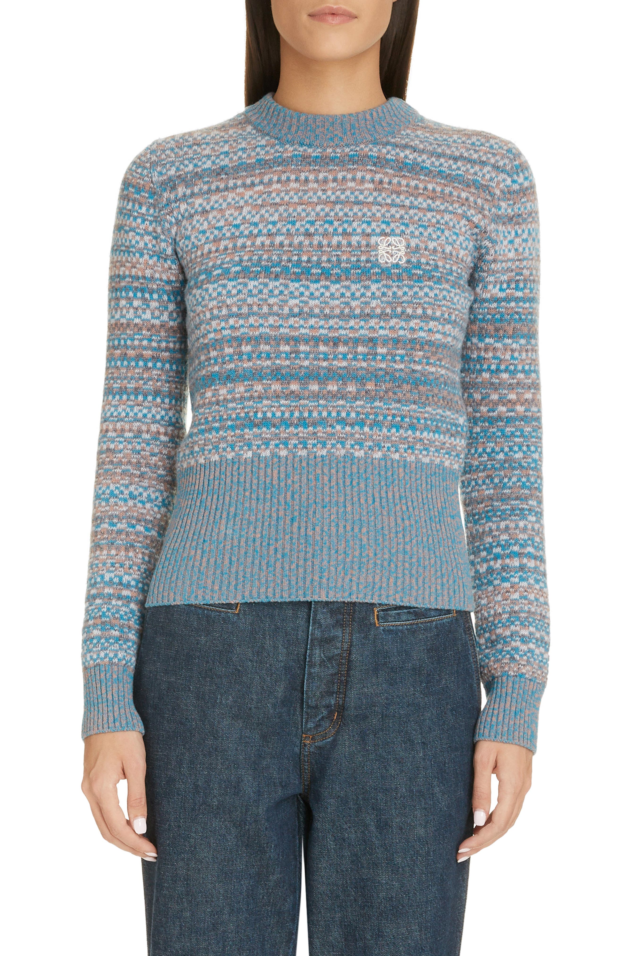Loewe Anagram Logo Wool Jacquard Sweater, Blue