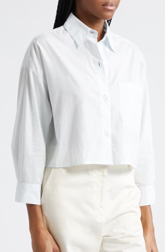 Shop Twp Next Ex Cotton Button-up Crop Shirt In Pale Aqua