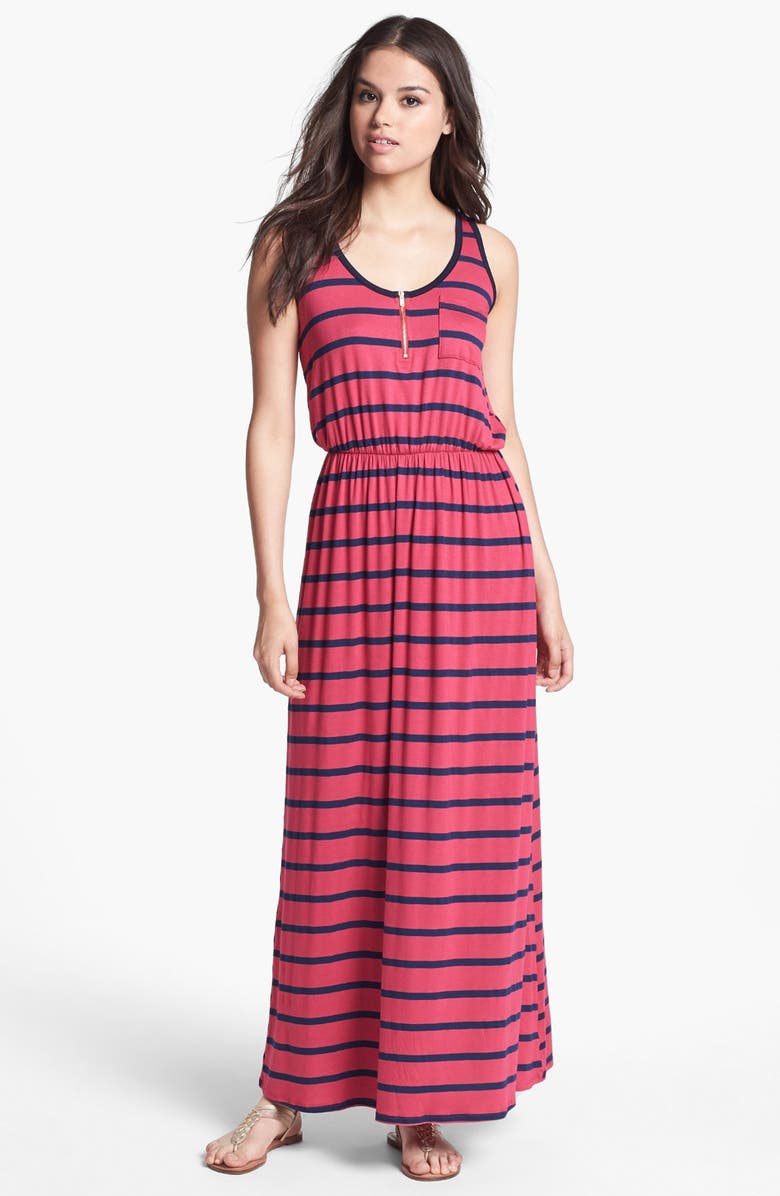 Everleigh Zip Front Stripe Maxi Dress (Petite) | Nordstrom