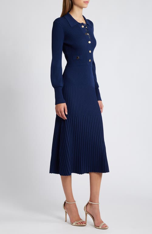 Shop Zoe And Claire Long Sleeve Sweater Dress In Navy