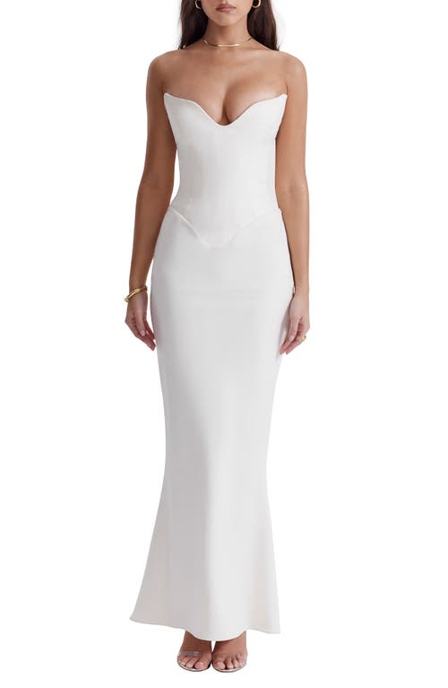 HOUSE OF CB Strapless Stretch Satin Gown in Ivory