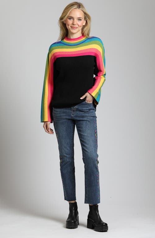 Shop Apny Rainbow Stripe Mock Neck Sweater In Black Multi