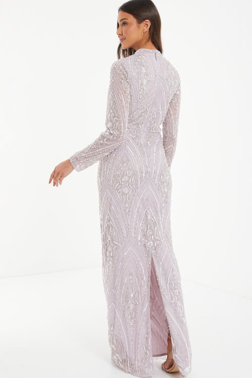 Shop Quiz Embellished High Neck Evening Dress In Lilac