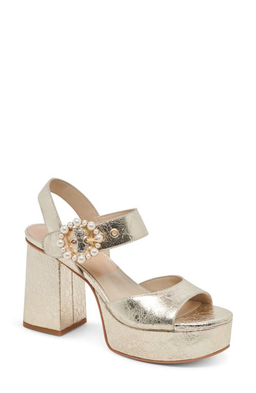 Bobby Imitation Pearl Ankle Strap Platform Sandal in Vintage Gold Pearls