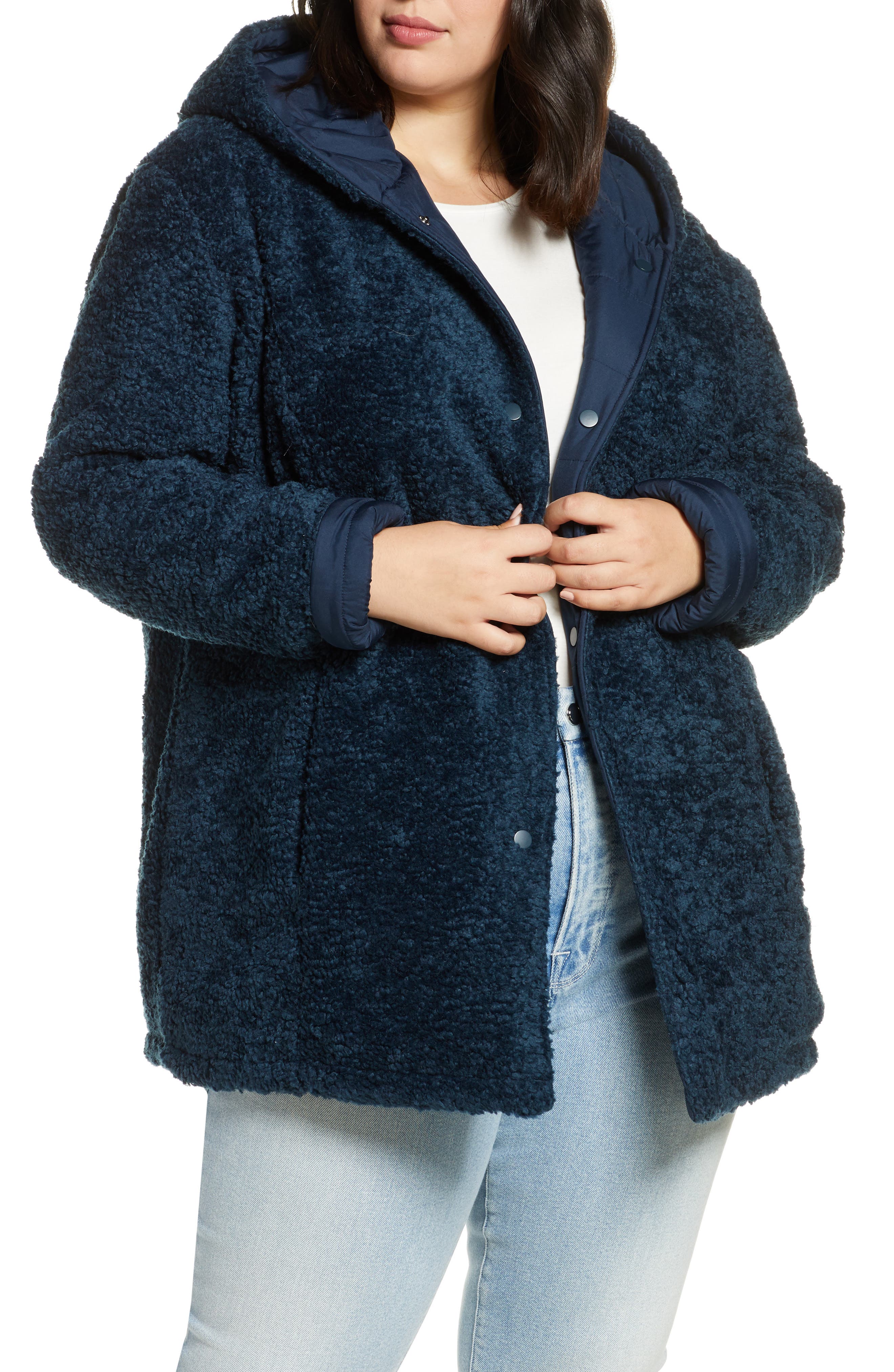 faux fur hooded coat plus size