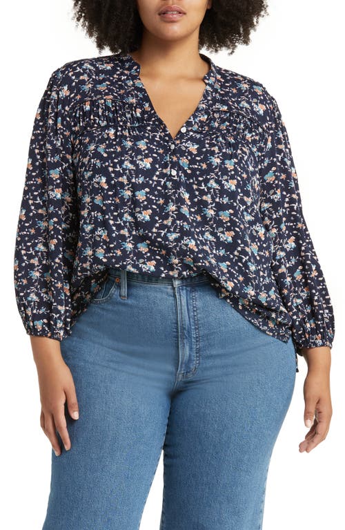 caslon(r) Floral Ruched Top in Navy Night- Teal Lace Vine