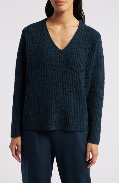 Shop Eileen Fisher V-neck Organic Cotton & Cashmere Blend Sweater In Deep Adriatic