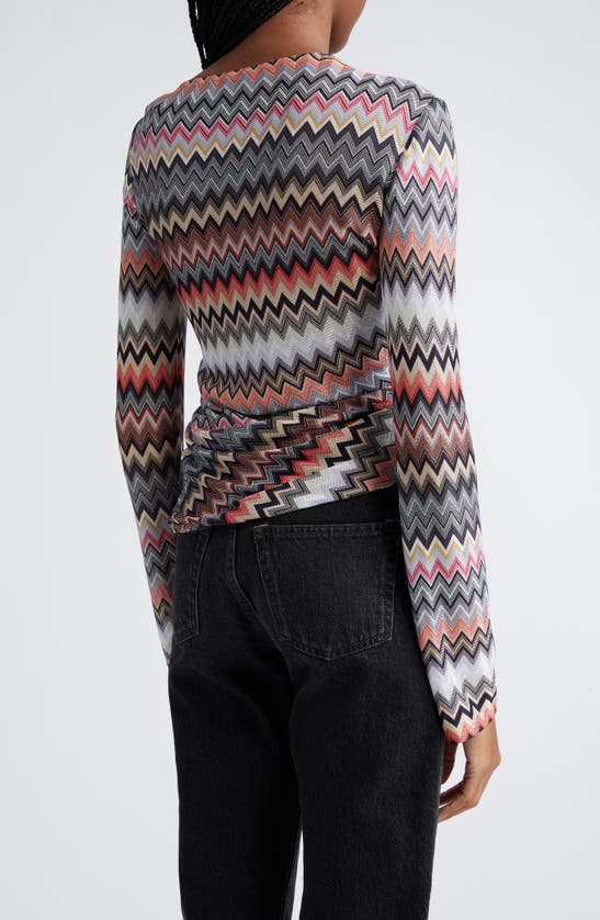 Shop Missoni Chevron Ruched Long Sleeve Knit Top In Black/ Light Tones Multicolor