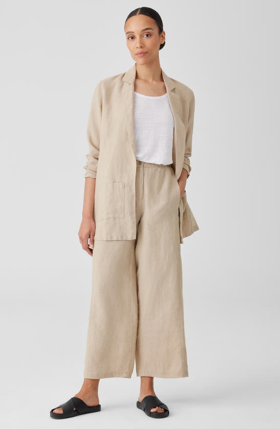 Eileen Fisher Notch Lapel Longline Organic Linen Blazer In Undyed Natural