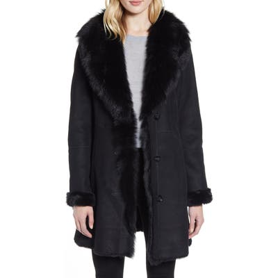 Hiso Sancy Shawl Collar Genuine Shearling Coat, Black