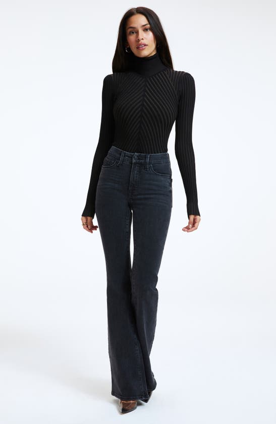 Good American Rib-knit Mock Turtleneck Bodysuit In Black001