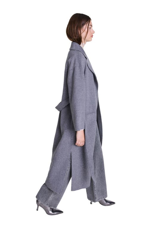 Shop Maje Long Double-faced Coat With Belt In Grey