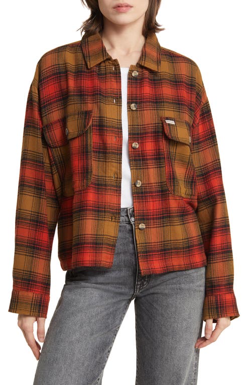 Bowery Plaid Cotton Flannel Button-Up Shirt in Washed Copper/Barn Red