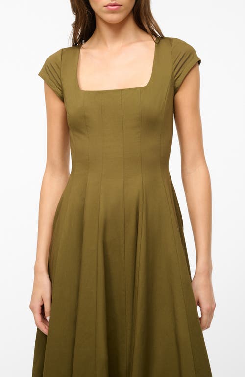 Shop Staud Wells Short Sleeve Stretch Cotton Midi Dress In Sergeant Green