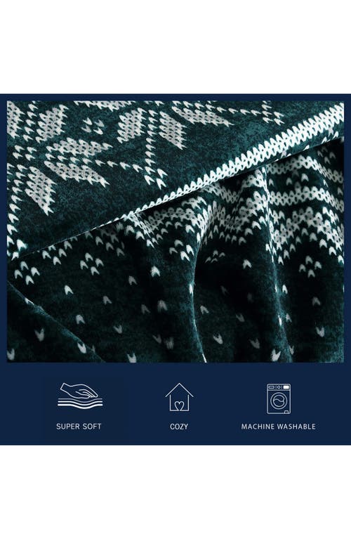 Nautica Fairisle Texture Coco Flannel Reversible Throw Blanket In Green
