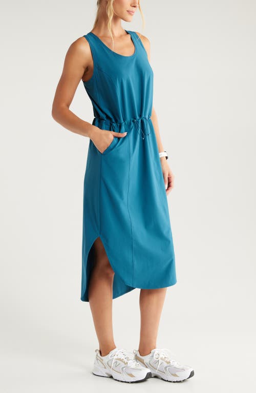 Shop Zella In Flight Drawcord Waist Dress In Teal Seagate