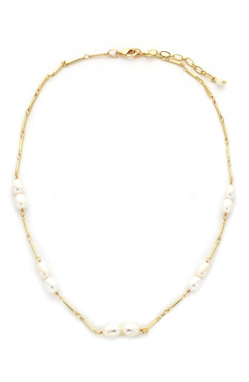 Panacea Freshwater Pearl Station Necklace In Ivory/yellow Gold