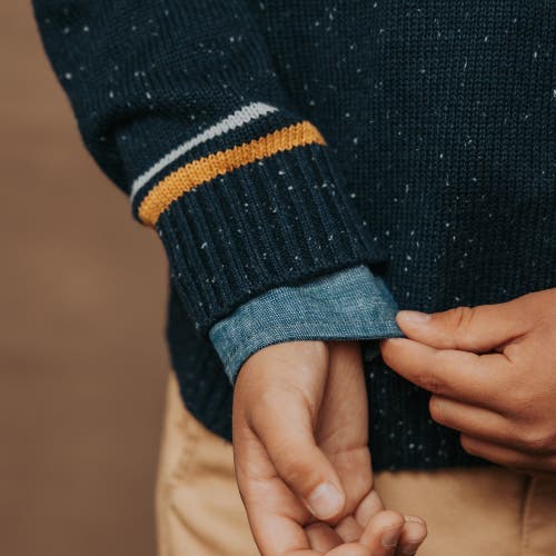 Hope & Henry Boys' Organic V-neck Sweater, Kids In Navy Fleck With Tipping