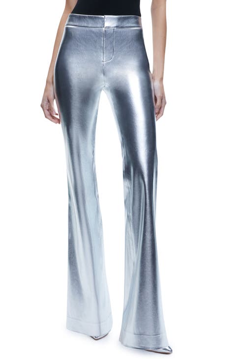 High Waisted Metallic Full Length Pants