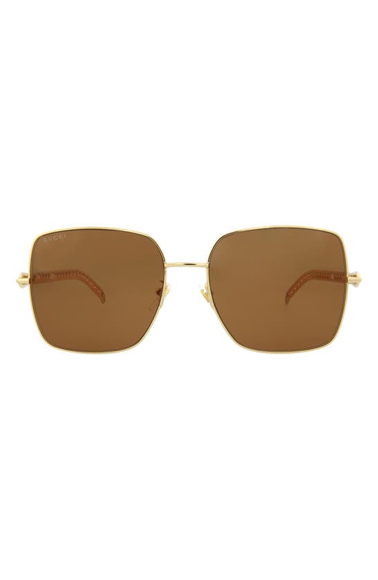 Gucci 61mm Square Sunglasses With Chain In Gold Gold Brown