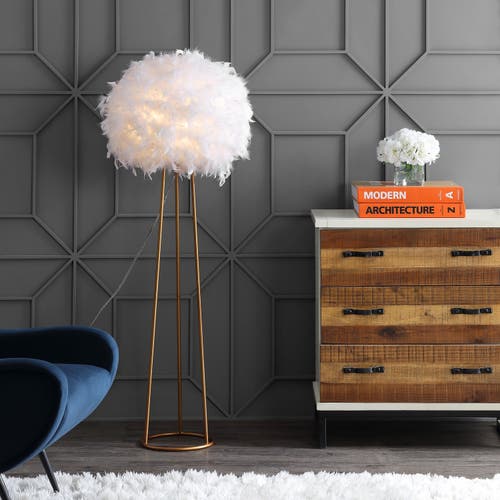 Jonathan Y Stork Feather Metal Led Floor Lamp In Gold
