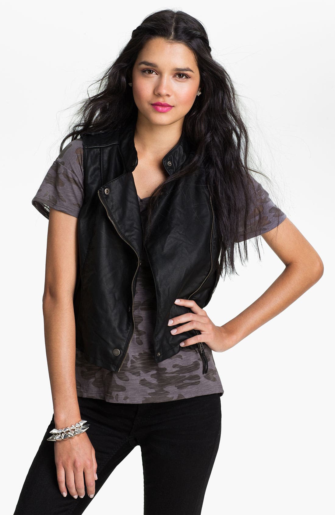Collection B Faux Leather Moto Vest (Juniors) Nordstrom