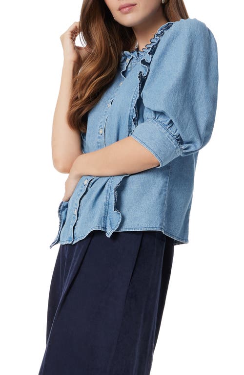 Sam Edelman Alice Ruffled Button Down Top In Aegean Blue Wash