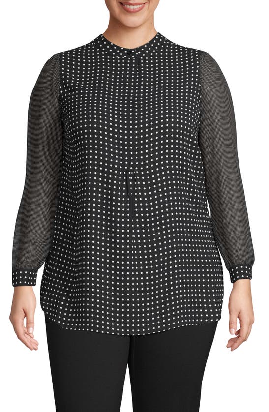 Anne Klein Mini Dot Poet Blouse In Black/white