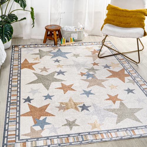 Jonathan Y Star Gazer Geometric Machine-washable Area Rug In Ivory/blue/orange