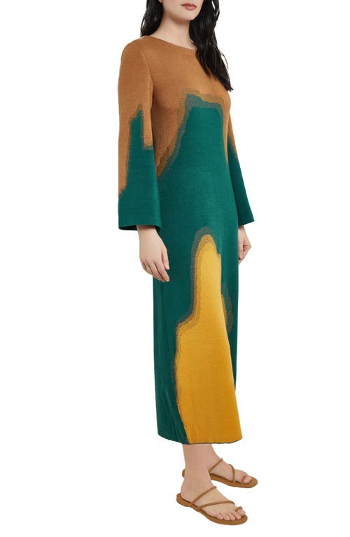 Misook Abstract Print Long Sleeve A-line Dress In Spruce Multi